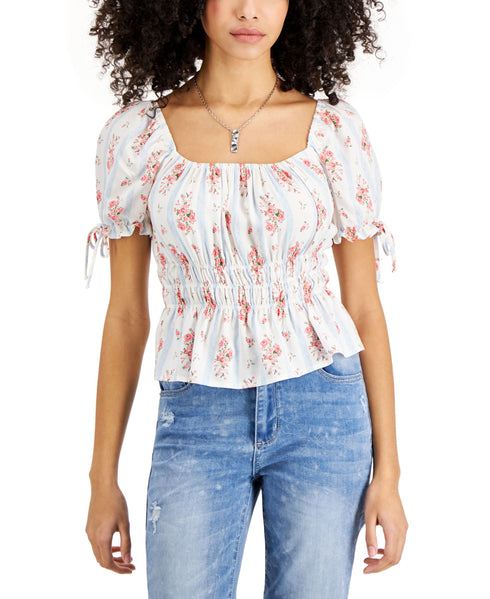 Juniors' Tie-Sleeve Peasant Top
